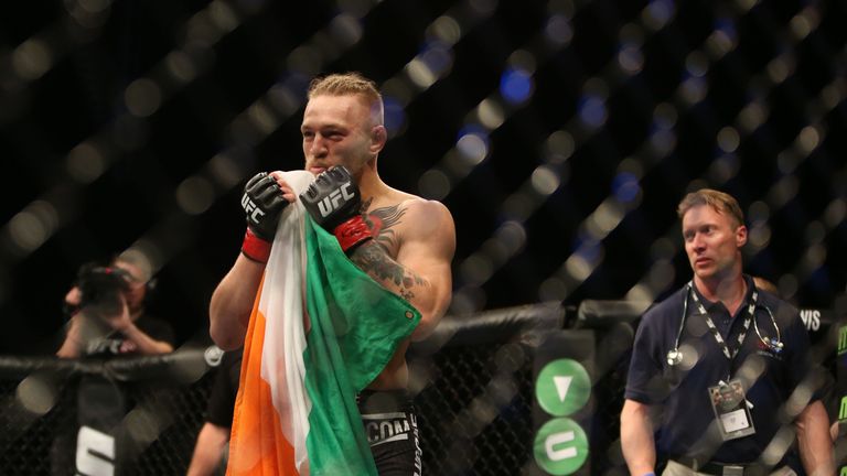 Ireland's Connor McGregor after beating Brazil's Diego Brandao in their Featherweight bout at the UFC Fight Night at the O2 in Dublin.