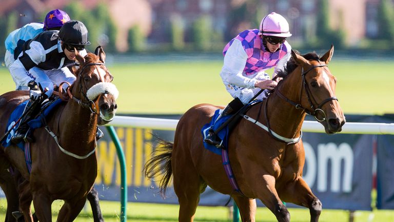 Constantino ridden by Paul Hanagan wins the Al Maktoum Collage Dundee Stallions Maiden at Ayr