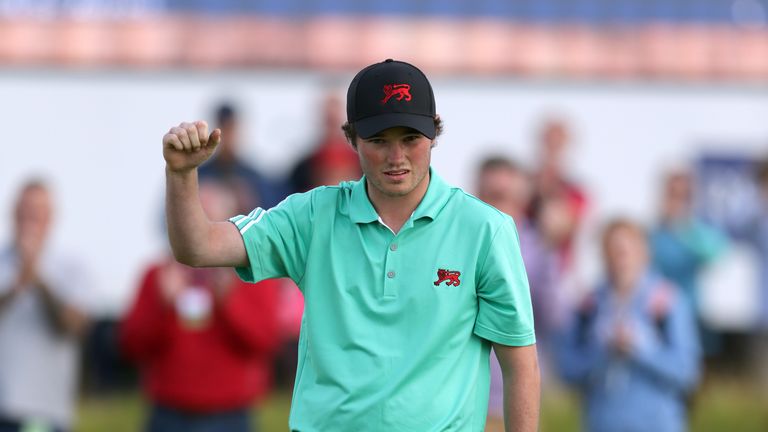 Cormac Sharvin celebrates his comfortable win over 52-year-old Mike McCoy