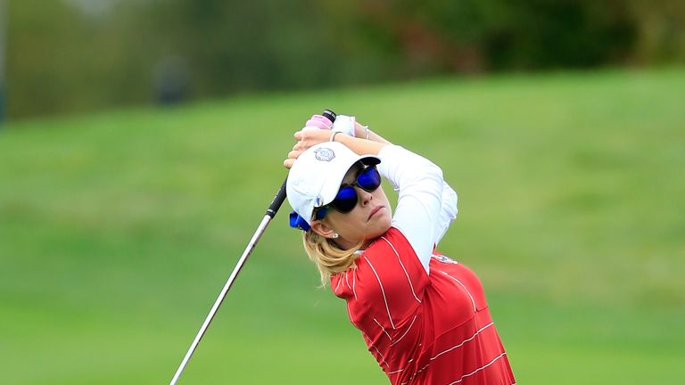 Paula Creamer of the United States plays her second shot at the 8th hole during the Friday afternoon fourball match of the Solheim Cup