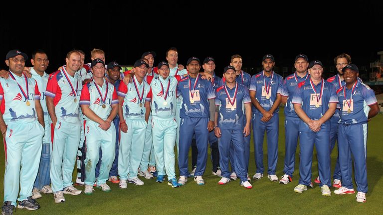 The Help for Heroes team and the Rest of the World XI at the end of the Cricket for Heroes charity match at The Kia Oval.