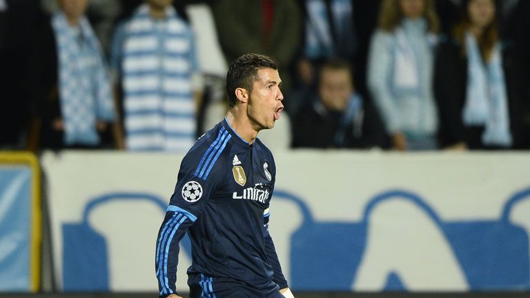 Cristiano Ronaldo celebrates after scoring the opening goal against Malmo