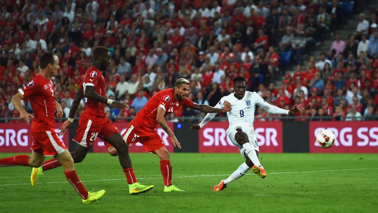 BASEL, SWITZERLAND - SEPTEMBER 08:  Danny Welbeck of England beats the Switzerland defence to score their second goal during the UEFA EURO 2016 Group E qua
