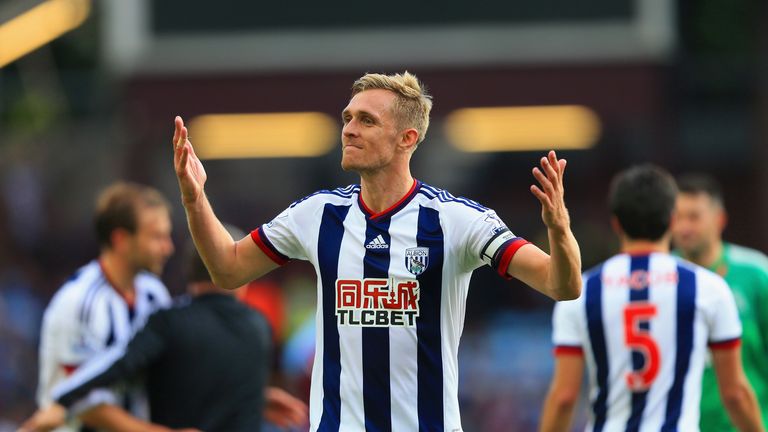 Darren Fletcher of West Bromwich Albion celebrates his team's 1-0 win in the Barclays Premier League match between Ast