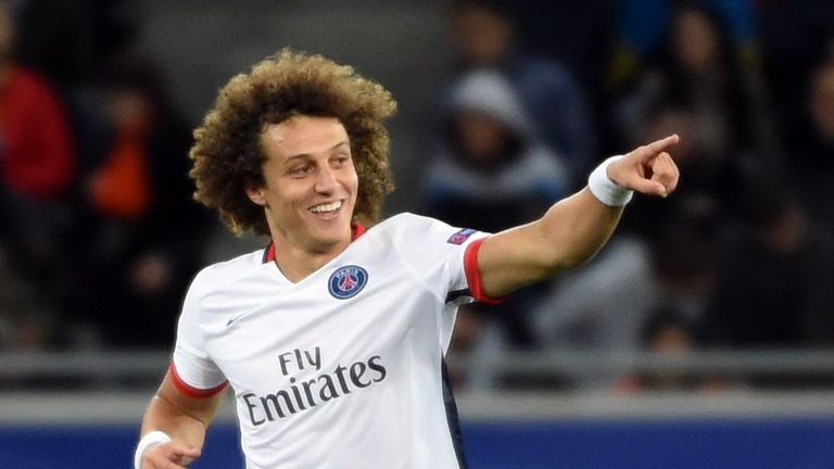 David Luiz celebrates after scoring against Shakhtar Donetsk for Paris Saint-Germain