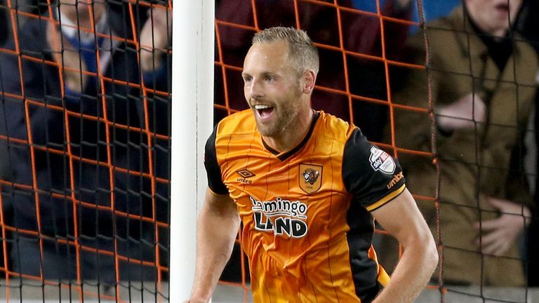 Hull City's David Meyler celebrates scoring the opening goal during the Capital One Cup, third round match at the KC Stadium, Hull.