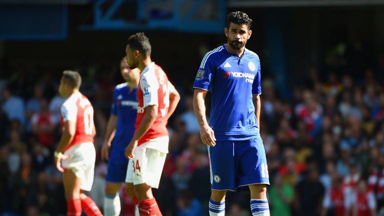 Diego Costa of Chelsea looks on