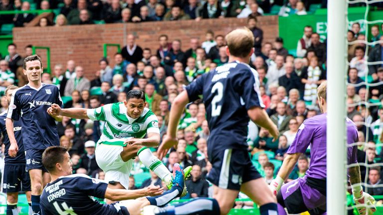Emilio Izaguirre with his first of the game to put Celtic 3-0 up