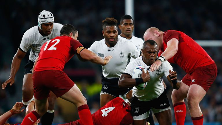 Action from Friday's Pool A World Cup opener at Twickenham between England and Fiji