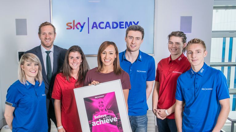 Jessica Ennis-Hill (centre)  inspiring confidence with the Sky Academy Scholars and Will Greenwood
