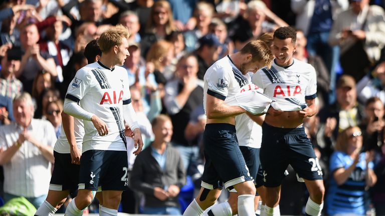 Eric Dier of Tottenham Hotspur celebrates scoring his team's first goal 