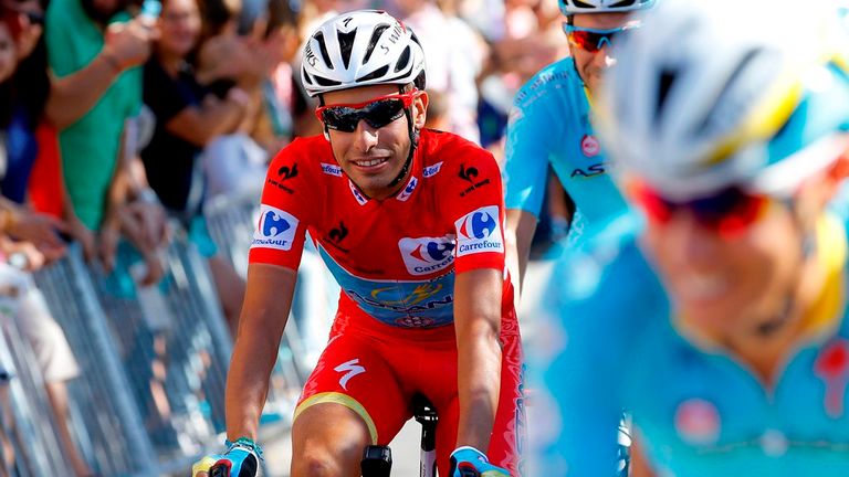 Fabio Aru arrives at the start of Stage 21 of the 2015 Vuelta a Espana