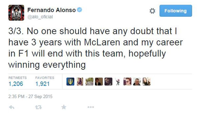 Fernando Alonso's tweet