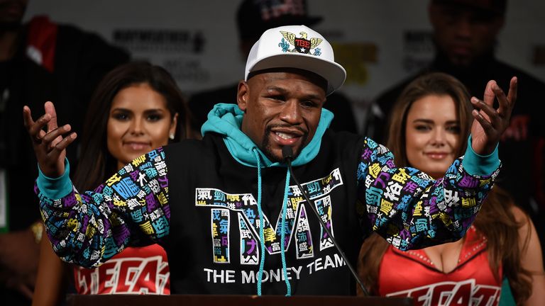  Floyd Mayweather after he retained his WBC/WBA welterweight titles in a unanimous decision-victory over Andre Berto 