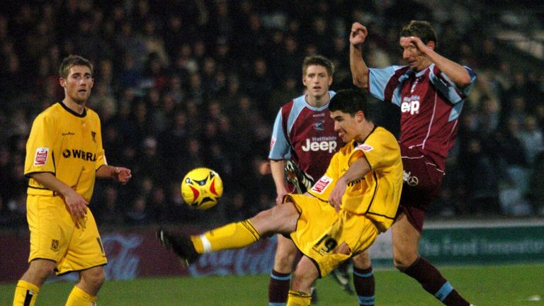 2005: Tranmere's Stephen O'Leary clears under pressure from Scunthorpe's Ian Baraclough
