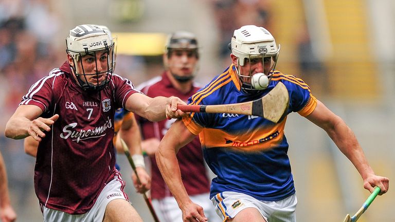 Daithí Burke tackles Patrick Maher during Galway's All-Ireland semi-final win over Tipperary