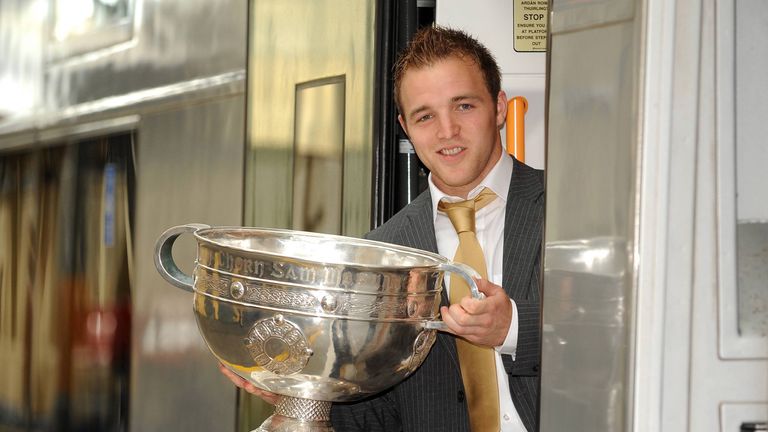 2009; Kerry captain Darran O'Sullivan holding the Sam Maguire Cup in Heuston Station