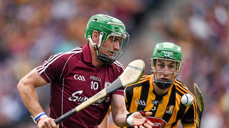 David Burke, Galway, in action against Joey Holden, Kilkenny during the 2015 Leinster final