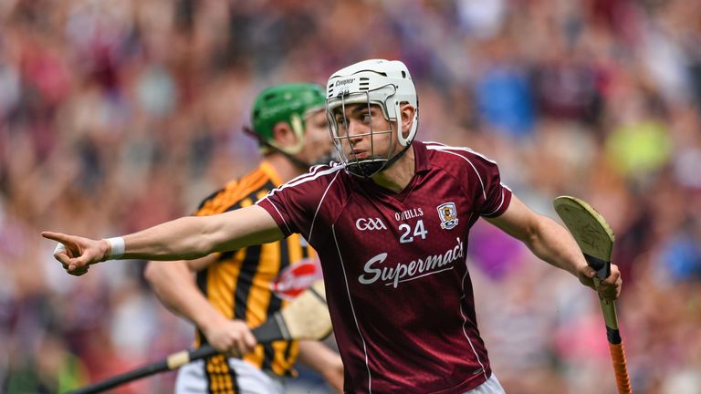 Jason Flynn, Galway, celebrates after scoring Galway's second goal v Kilkenny