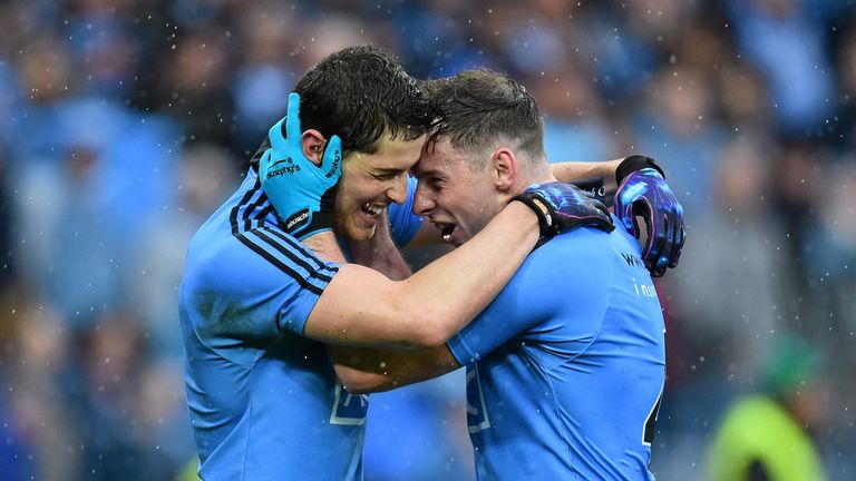 Dublin's Rory O'Carroll, left, and Philip McMahon celebrate at their All-Ireland final win over Kerry
