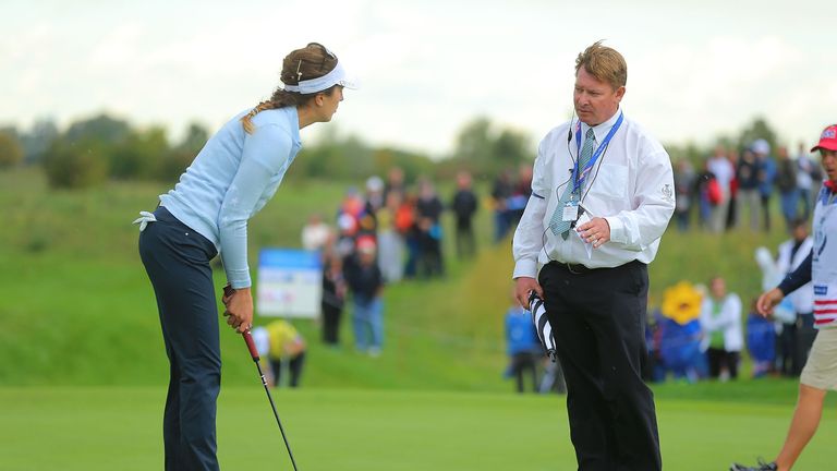 Sandra Gal of the European Team during the afternoon fourball matches on day one of the Solheim over putt ruling