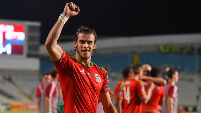  Wales striker Gareth Bale celebrates after  the UEFA EURO 2016 Qualifier between Cyprus and Wales