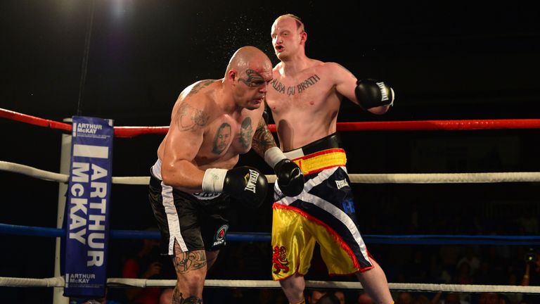 GLASGOW, SCOTLAND MAY 23 : Gary Cornish of Scotland takes on Zoltan Csala of Hungary during the IBO intercontinental championship match up at Glasgowâs Be