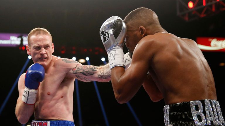 George Groves throws a left at Badou Jack during their WBC super middleweight title fight at MGM