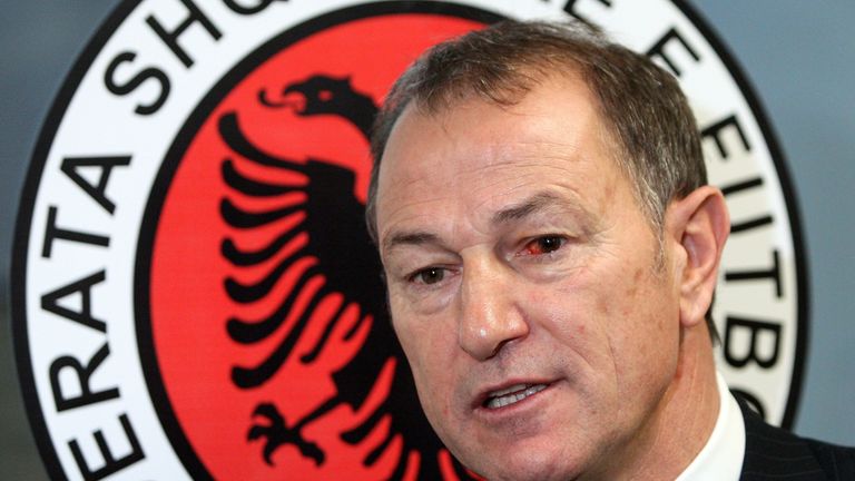 Italian Gianni De Biasi speaks to journalists after officially sign an agreement to coach the Albanian national football team in Tirana on December 19, 201