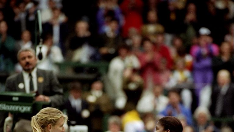 Steffi Graf became the first defending ladies champion at Wimbledon to be knocked out in the first round 