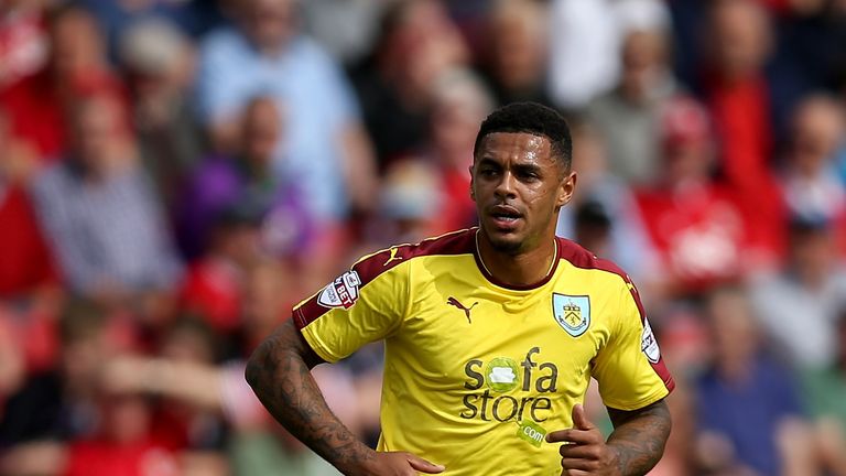 Andre Gray of Burnley during the Sky Bet Championship match between Bristol City and Burnley at Ashton Gate on August 29, 2015 in Bristol, England. 