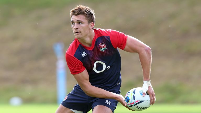 Henry Slade passes the ball during the England training session - Will Greenwood says he should be playing 13 for England
