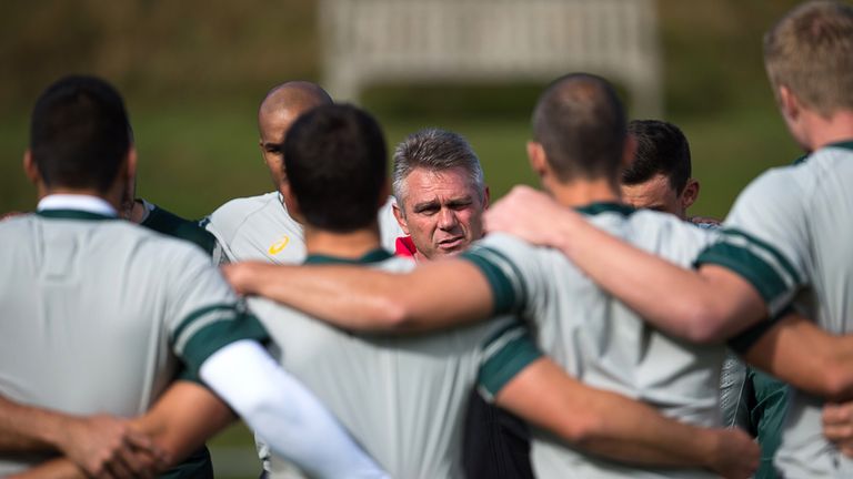 South Africa's head coach Heyneke Meyer addresses the Boks in training