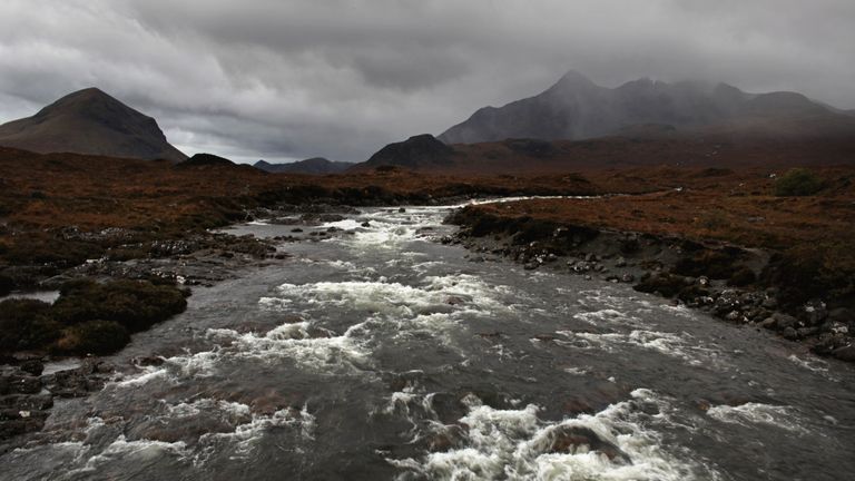 ISLE OF SKYE, UNITED KINGDOM - OCTOBER 27:  The river Sligachan, flows down from the Cullin Hills on the Isle of Skye  on October 27, 2010 in Scotland, Uni