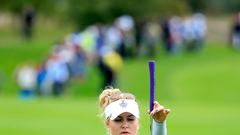 Charley Hull holed several putts to help win the second European foreballs on day 1 of the Solheim Cup