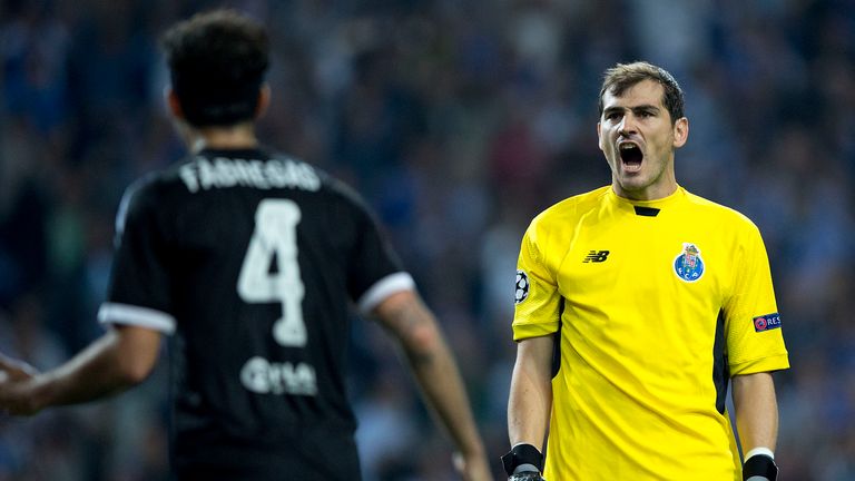 Porto goalkeeper Iker Casillas celebrates victory over Chelsea