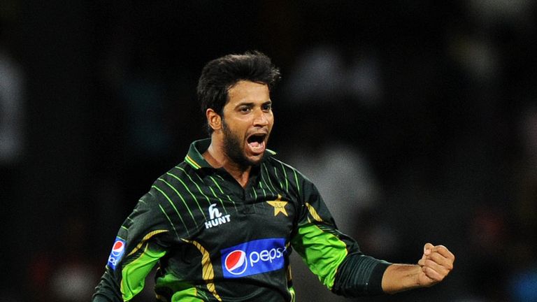 Imad Wasim celebrates after dismissing Sri Lankan cricketer Dinesh Chandimal