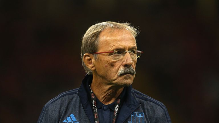 CARDIFF, WALES - SEPTEMBER 05:  Italy coach Jacques Brunel looks on before the International match between Wales and Ireland at Millennium Stadium on Septe