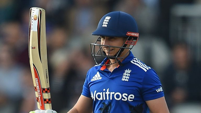 England's James Taylor reacts after reaching his half-century not-out on the third one day international (ODI) cricket match between England and Australia