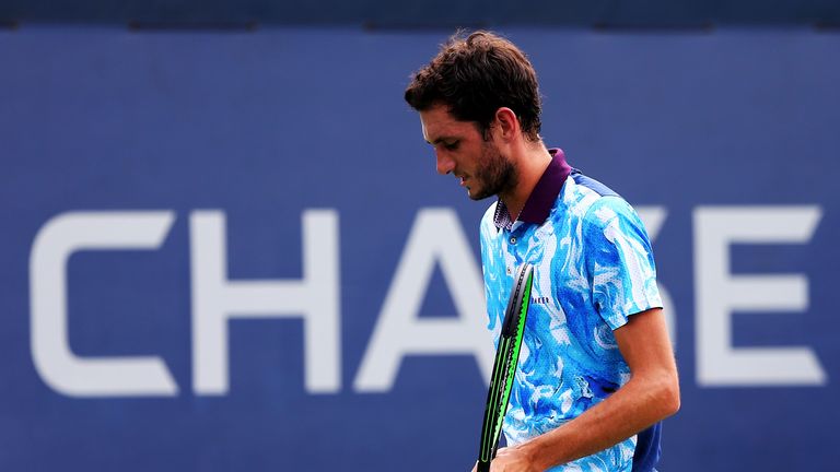 James Ward of Great Britain reacts during his Men's Singles First Round match against Thomaz Bellucci 