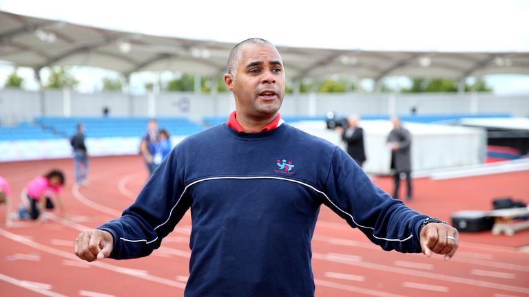 Jason Gardener during a sprint masterclass on day one of the Sainsbury's 2015 School games