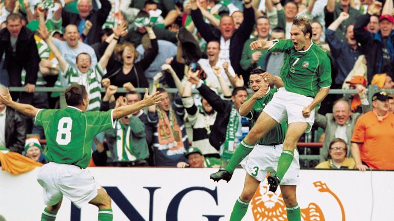 Jason McAteer of the Republic of Ireland celebrates