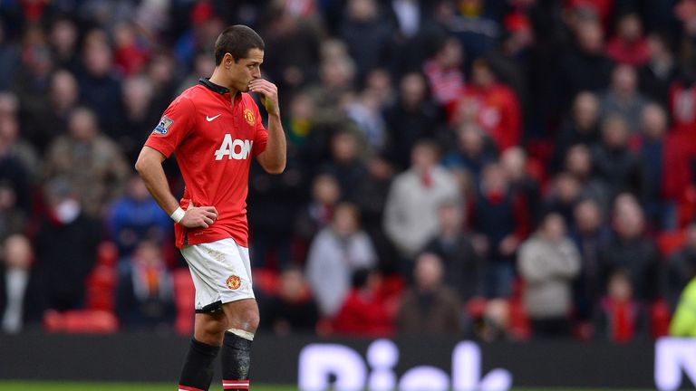 Manchester United's Mexican forward Javier Hernandez reacts after losing the English Premier League football match against Newcsatle United at OId Trafford