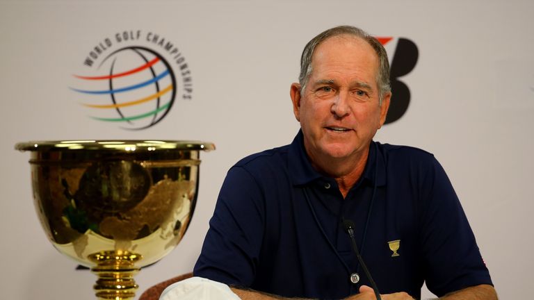 President's Cup Team USA captain Jay Haas speaks to the media during a press conference at the World Golf Championship 