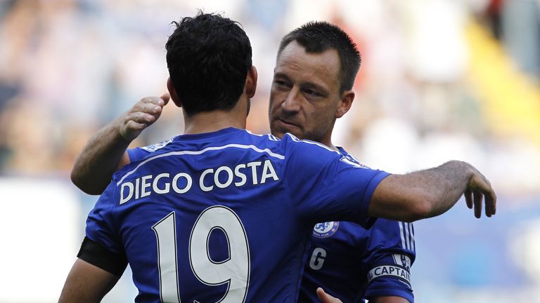 Chelsea's Diego Costa (L) celebrate with John Terry in 2014