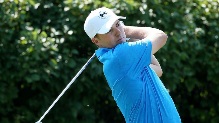 Jordan Spieth plays his shot from the 13th tee during the First Round of the BMW Championship