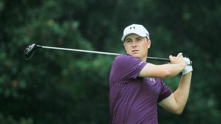 ATLANTA, GA - SEPTEMBER 25:  Jordan Spieth of the United States hits his tee shot on the eighth hole during the second round of the TOUR Championship By Co