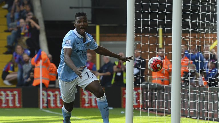 Manchester City's Nigerian striker Kelechi Iheanacho scores the winning goal during the Premier League football match against Crystal Palace