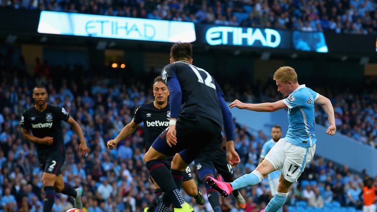 Kevin de Bruyne scores his first goal for Man City
