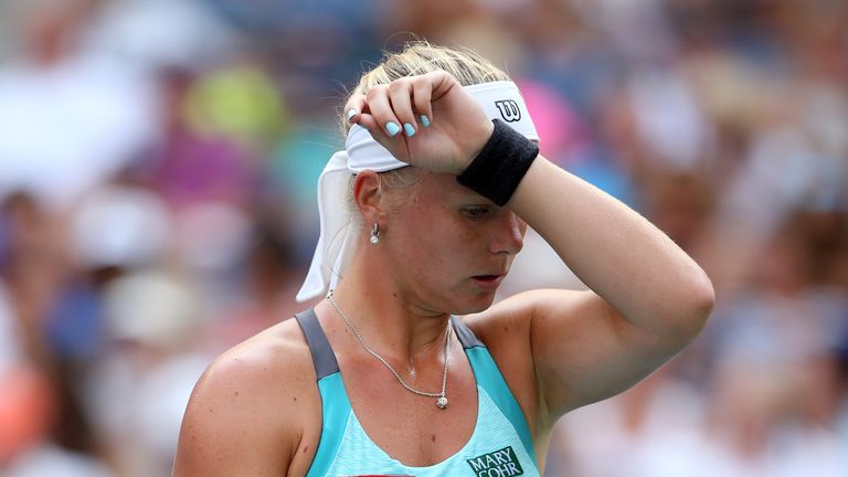 Kiki Bertens of the Netherlands reacts against Serena Williams of the United States during their Women's Singles Second Round